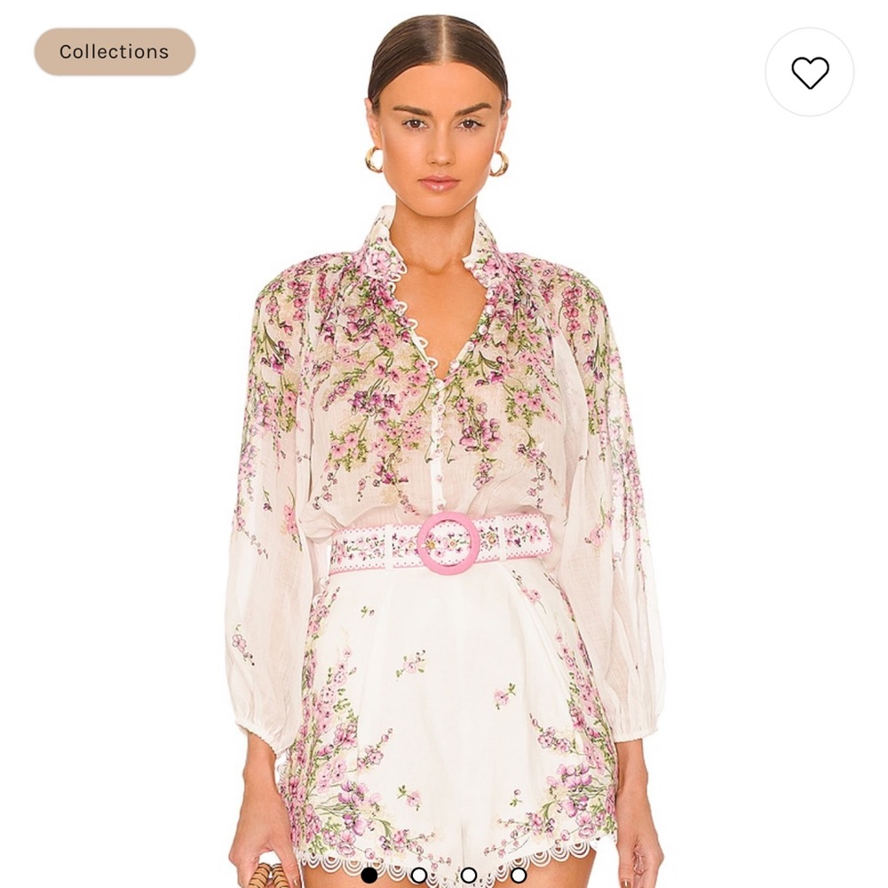 Zimmermann Jude Gathered floral-print ramie-gauze blouse, size 0